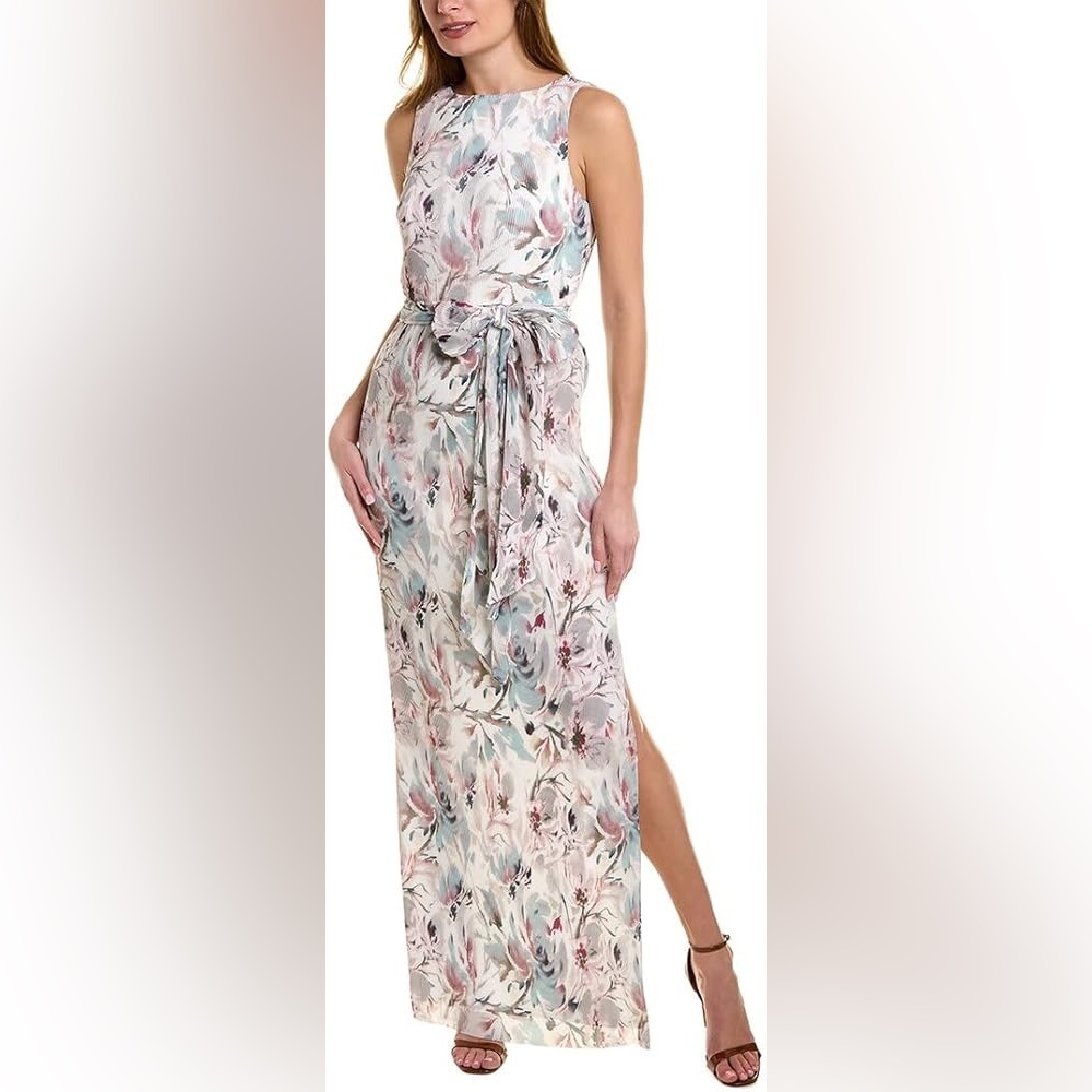 Aidan Mattox Womens Pleated Floral Evening Dress